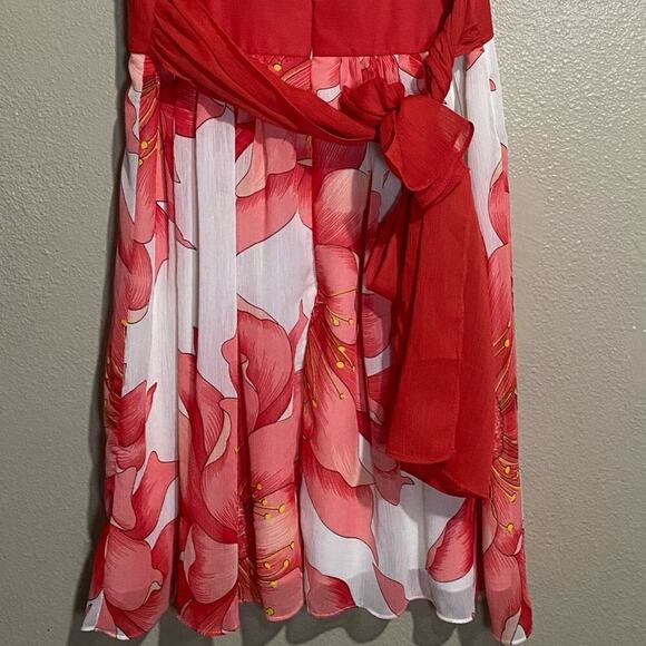 VTG Forever 21 Floral Flower Chiffon Tie Waist Shirt Dress Peach Orange Cream M - Picture 3 of 6